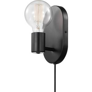 Globe Electric x Novogratz 51488 1-Light Plug-in or Hardwire Wall Sconce, Matte Black, 6ft Fabric Covered Cord, Rocker Switch, Wall Lights for Apartment or Renters, Modern Lighting