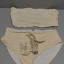 High Waisted Bandeau Bikini Set - Women Strapless Two Piece Swimsuits Ribbed Longline Full Coverage Bathing Suits Swimwear. Size M.