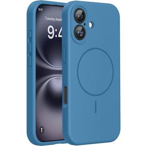 Miracase Compatible with iPhone 16 Case, [Soft Anti-Scratch Microfiber Lining], Compatible with MagSafe, Liquid Silicone Case Shockproof Drop Protection Phone Case for 16,Capri Blue