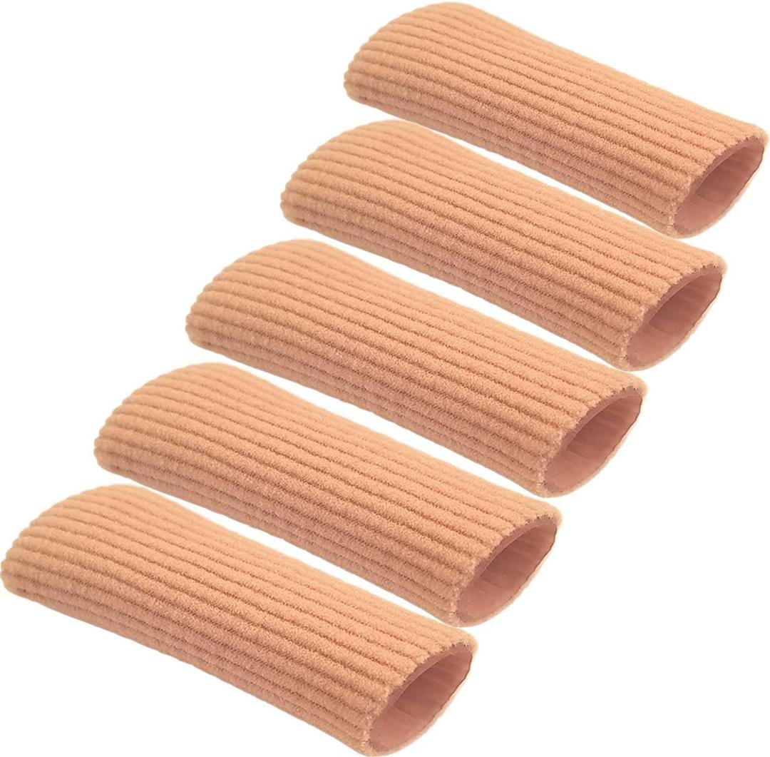 Chiroplax Toe Caps Sleeves Cushions Protectors Tubes Fabric & Gel Lining Finger Toe Separator for Bunion, Hammer Toe, Callus, Corn, Blister (Medium, 5 Pack)