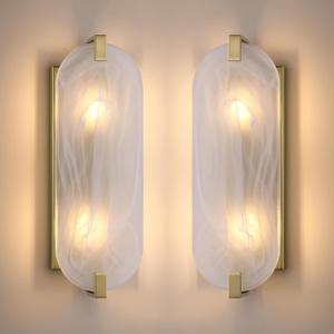 RAINLIGHTING 2 Pack 2 Light Oval Blue Glass Bathroom Wall Sconce Modern Concise Style Wall Light Fixture,Black Finish for Bedroom Hallway Bedside