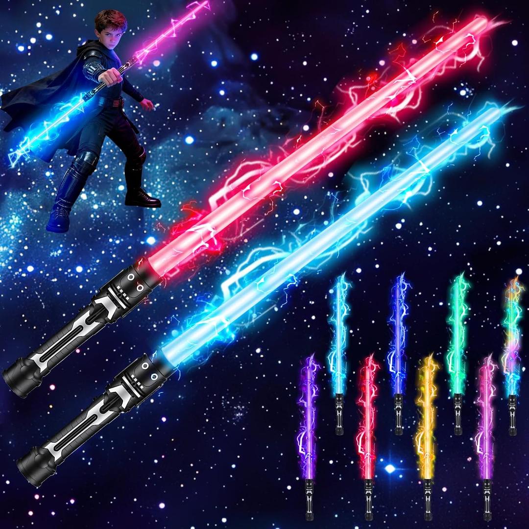 Light Up Sword, 2-in-1 Retractable Dual Saber with 8 Colors & FX Sound, Telescoping Blades for Immersive Play, Cosplay Costume Accessory, Halloween Christmas Birthday Gift for Kids, Boys & Girls