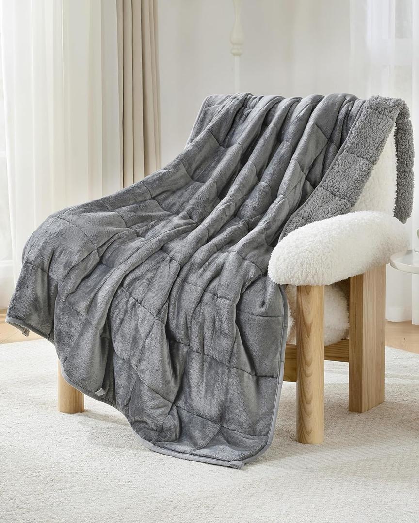 Ultra-Soft 15lb Weighted Blanket for Adults, Plush Sherpa Fleece Reversible Weighted Throw Comfort for Relaxation & Cozy Evenings, Hug-Like Security, Evenly Distributed, W48 x L72, Grey