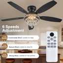 Crystal Ceiling Fan Fandelier with Lights-Ceiling Fans with Lights,50" Low Profile and Remote Control, Flush Mount, Reversible, Dimmable, Noiseless, Black Ceiling Fan for Bedroom