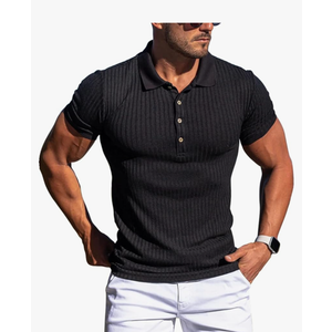 Collared Muscle Polo Shirts Men Slim Fit Textured Knit Polo Shirts Short Sleeve Button Down Shirts Casual Stylish M