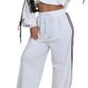 SxClub Casual Two Piece Sweatsuit for Women White Sport Clothings Sets Long Pants Jogging Tracksuits with Pockets Drawstrings, Large