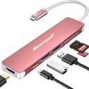 Hiearcool USB C Hub,USB-C Dongle,7IN1 USBC to HDMI Multple Adapter Compatible for MacBook Dell Lenovo Asus Thunderbolt 3 Thunderbolt 4 Type C Docking Station (HDMI USB3.0 TF/SD PD), Rose Gold 