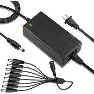 12V 5A Security Camera Power Adapter Quick Charger 100V-240V AC to DC 8-Way Power Splitter Cable LED Power Transformers-Fits Analog/AHD DVR/Camera/Lorex, RGB LED Strip Lights