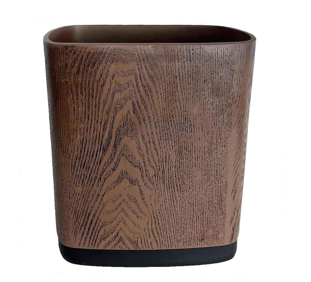 Hymmah Bathroom Trash Can 1.8 Gallon(7 Liter) Small Kitchen Garbage Can,Decor Wastebasket for Bedroom Office,Resin Hand-Carved Wooden Color