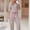 AOHITE Womens 2 Piece Outfits Lounge Sets Short Sleeve Pullover Tops Elastic Wide Leg Pants Set Sweatsuits Tracksuit (Pink, S)