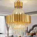 AHOCI Modern Crystal Chandelier, Luxury Gold Crystal Hanging Ceiling Light Contemporary Large Raindrop Pendant Chandelier for Living Room Dining Room