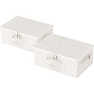 Underbed Storage Box with Lid, Foldable Clothes Organizers, Home Organising Baskets for Clothes, Shoes, Blankets, Pillows, 14.9x10.2x5.9Inches, Beige, 2 Pack