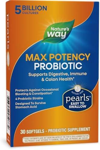 Nature's Way Max Potency Probiotic Pearls for Men and Women, Supports Digestive, Immune, Colon Health*, 5 Billion Live Cultures, No Refrigeration Required, 30 Softgels (BB 12/2025)