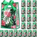 Geyoga 24 Pcs Hawaii Aloha Gift Bags for Party Favors Clear Reusable PVC Treat Goodie Bags with Handles and Ribbon for Baby Shower Birthday Wedding Supplies Decors, 7x10x3.15 Inch