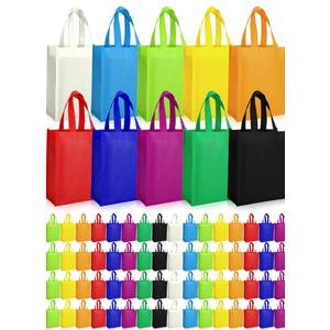 Jexine 100 Pcs Non Woven Tote Bags Large Reusable Gift Grocery Foldable Fabric Shopping Bags Multi Color Party Treat Reusable Goodie Totes with Handles for Party Holiday Favor, 14 x 10 x 4 In