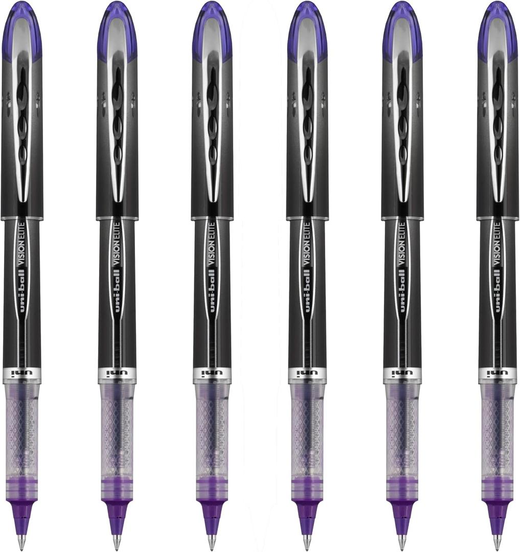uniball Vision Elite Rollerball Pen, Micro Point (0.5mm), Violet Ink, 6 Pens