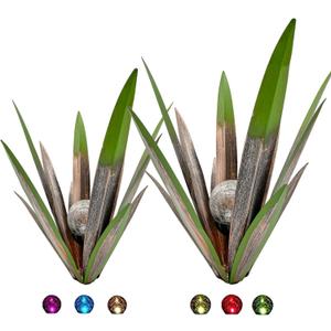 Metal Agave Plant Garden Art, 2 Pack Big Rustic Sculpture, Rustic Metal Agave Plants Lawn Home Ornaments, for Yard Stakes, Garden Figurines, Outdoor Patio (2 PCS Green with Light)