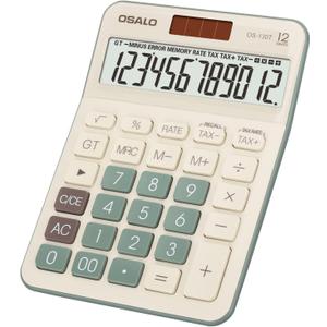 Desktop Calculator Large LCD Display 12 Digit Number Big Button Tax Financial Accounting Calculator, Battery and Solar Powered, for Desk Office Home Business Use(OS-130T Green)