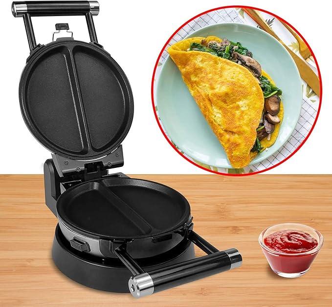 Health and Home 360 Rotating Belgian Multifunction Nonstick Baking Waffle Maker with 2 sets of Interchangeable Belgian Waffle and Omelet Baking plates
