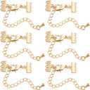 Beebeecraft 1 Box 8Pcs Layering Clasp 18K Gold Plated Brass Multi Strand Layered Necklaces Clasps Adjustable Chain Connectors with Lobster Claw Clasps for DIY Jewelry Making