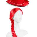 2 Pcs Long Red Braids Wig with Western Cowboy Hats Cowgirl Cosplay Costume for Kids Cowgirl Halloween Cosplay Costume