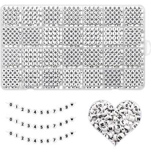 Alphabet Beads A-Z 1300+Pcs Letter Beads, Acrylic 4x7mm Round Letter Beads Kits, Black Digit and Colorful Smile Beads for Bracelets Necklaces DIY Jewelry Making (Black,1300+PCS)
