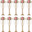Nuptio 10 Pcs Crystal Flower Stand Wedding Centerpieces for Tables, 21.7in/55cm Tall Elegant Metal Flower Arrangement Stand, Tabletop Metal Flower Vase for Wedding Party Dinner Event Hotel Home Decor (Gold)