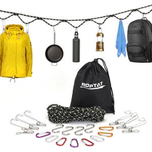 Roptat Campsite Storage Strap with 12 PCS Buckles&6 Clothes Pins Clothesline Hanging Gear for Tent Campers Car Camping Garden Supplies Family RV Trailer Hanging Gear (with Buckles)