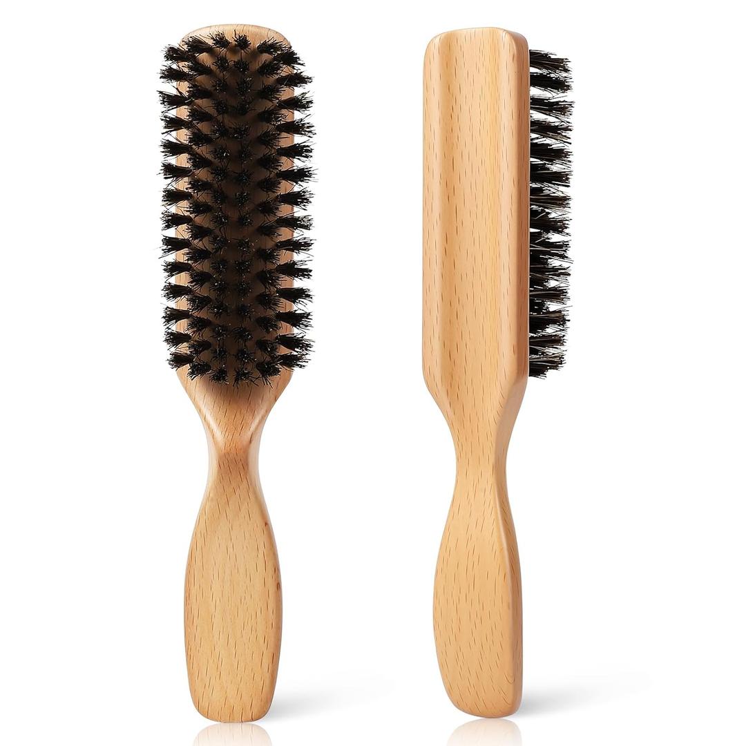 Boar Bristle Hair Brush for Men - Slick Back Hair Brush - Mens Hairbrush with Stiff Bristles & Wooden Handle, for Thick, Fine & Normal Hair Smoothing Styling Adding Shine, Beard Mustache Brush Comb