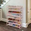 Large Shoe Rack 8 Tier Shoe Organizer, Heavy Duty Metal 4-Tier Stackable Shoe Storage Vertical Shoe Rack for Closet Front Door Entrance, Up to 50 Pairs, 44.8" W x 11.4" D x 56.7" H, Pink