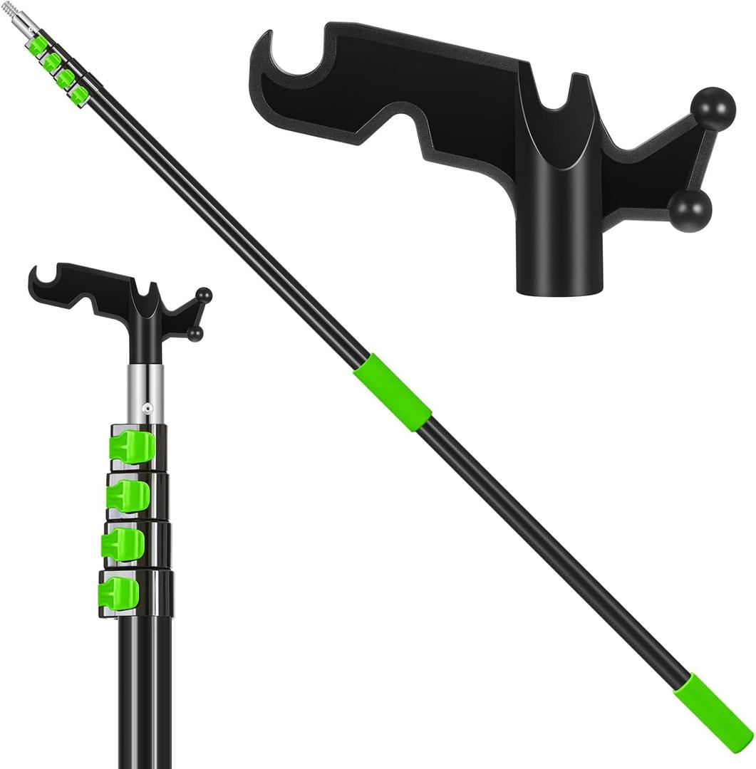 7-30 ft Telescopic Extension Pole with Utility Hook, Multi-Purpose Aluminum Pole for Painting, Dusting and New Year Window Cleaning Christmas Lights Installation Without a Ladder(Green)