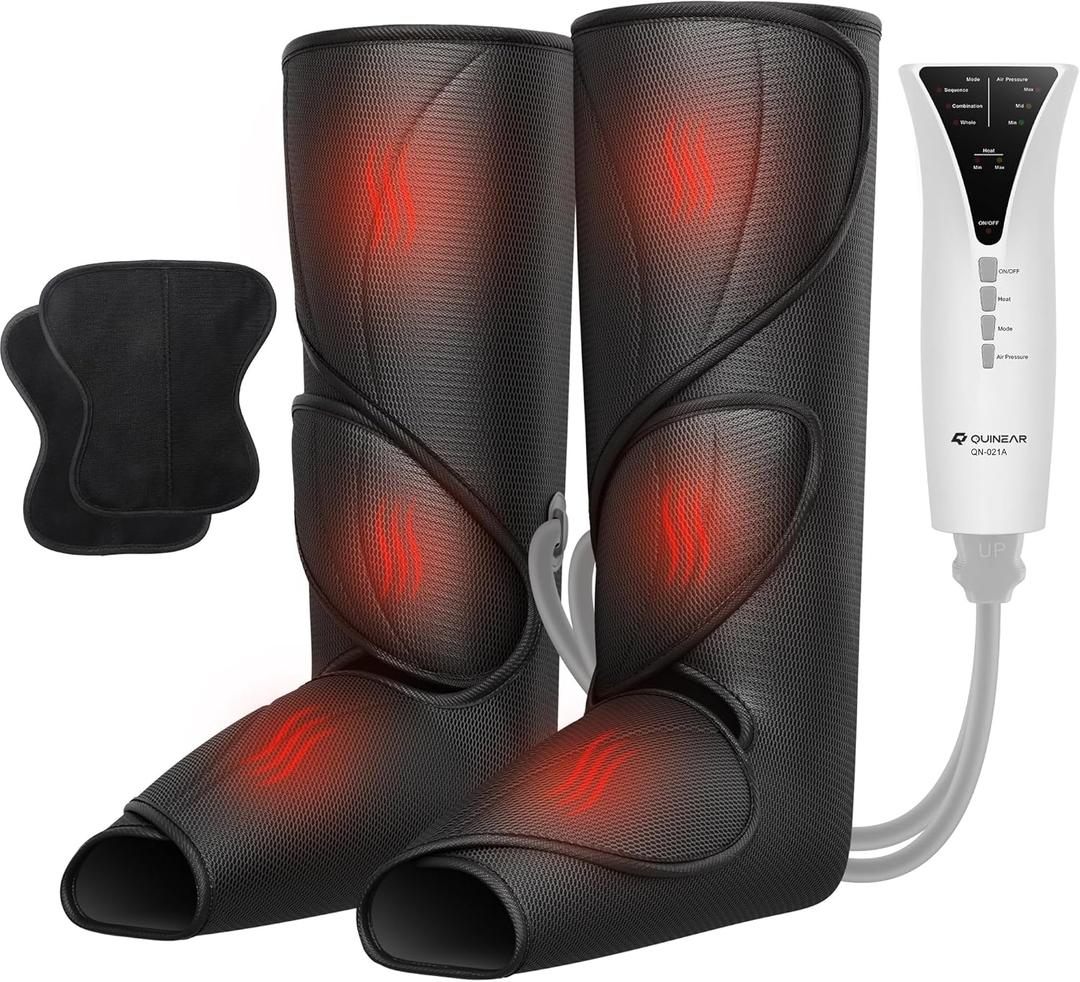 QUINEAR Leg Massager with Heat and Air Compression, Foot and Calf Massager for Circulation and Pain, Compression Boots with 3modes and 3 Intensities, Gift for Dad Mom