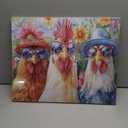 ZSHARTSWD Funny Roosters Wall Art Color Chicken with Glasses Pictures Farm Animals Painting Farmhouse Rooster Canvas Prints Kitchen Bathroom Home Decor Framed (Beige, 16.00" x 20.00")
