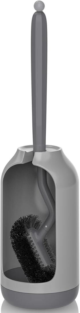 HAMITOR Toilet Bowl Brush Holder Set: Bathroom Deep Cleaning Toilet Cleaner Scrubber Under Rim with Curved Bristle for Dead Corner Clean - Hidden Rv Toilet Decorative Accessories with Caddy- Gray (1 pack)