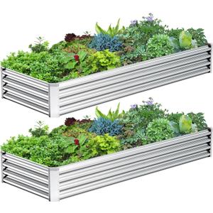 2PCS 8x2x1FT Galvanized Raised Garden Bed, Galvanized Planter Raised Garden Boxes Outdoor, Large Metal Raised Garden Beds for Vegetables-Silver