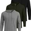 Real Essentials 3 Pack: Men's Cotton Lightweight Casual Pullover Drawstring Hoodie With Pocket (Large)