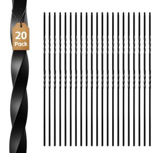20 Pack Iron Balusters for Staircase Interior, Stair Balusters 44" Black Double Twist Iron Metal Balusters Stair Spindles for Staircase Decks Balusters Satin Railing Indoor Outdoor