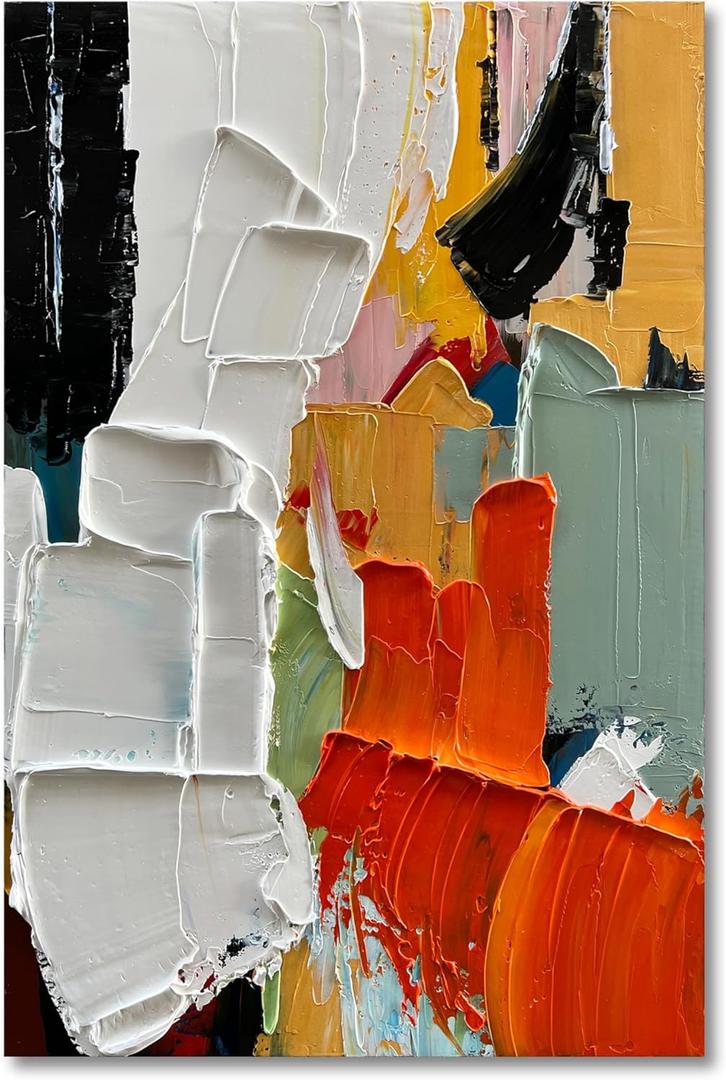 Art 100% Hand-Painted Modern Abstract Art White and Black Art Oil Paintings for Family Living Room Hallway Wall Decoration 45x30 inches