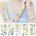 10 Sheets Rainbow Temporary Tattoos Birthday Themed Party Supplies Decoration Favors Cartoon Cute Sticker for Kids Boys Home Activity Class Prizes Carnival Christmas Rewards (black)