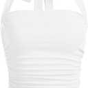 SOLY HUX Women's Ruched Halter Y2K Crop Tops Tie Back Sleeveless Slim Fit Cami Tops (Medium, Plain White)
