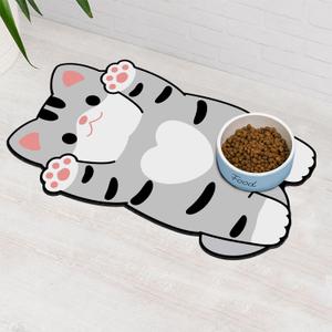 Cat Food Mats for Indoor 24"x14" Cat Feeding Bowl Mat Absorbent Quick Dry Mat Pet Feeding Mat (Grey) (Large size, Light gray)
