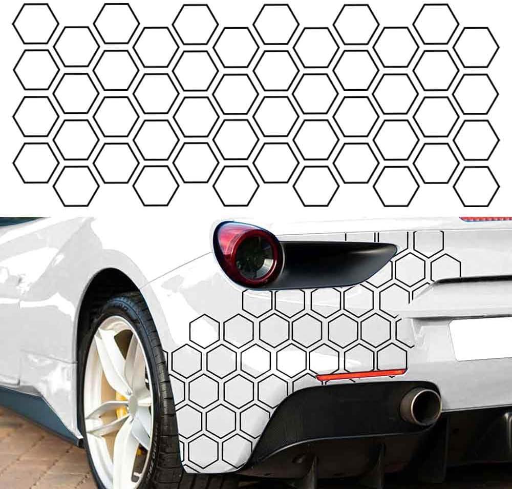 JSCARLIFE 48 Grids Honeycomb Car Decals - Waterproof PVC Body Stickers for Car, SUV, Truck & Van - DIY Decorative Graphics for Door, Hood & Side Panels (78.7x33.4inch (Black)