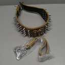 3 inches Wide Leather 4 Rows Spiked Studded Dog Collar + Dog Leash Lead Set Heavy Duty Fit Pit Bull Terrier Mastiff(Gold Brown,M)