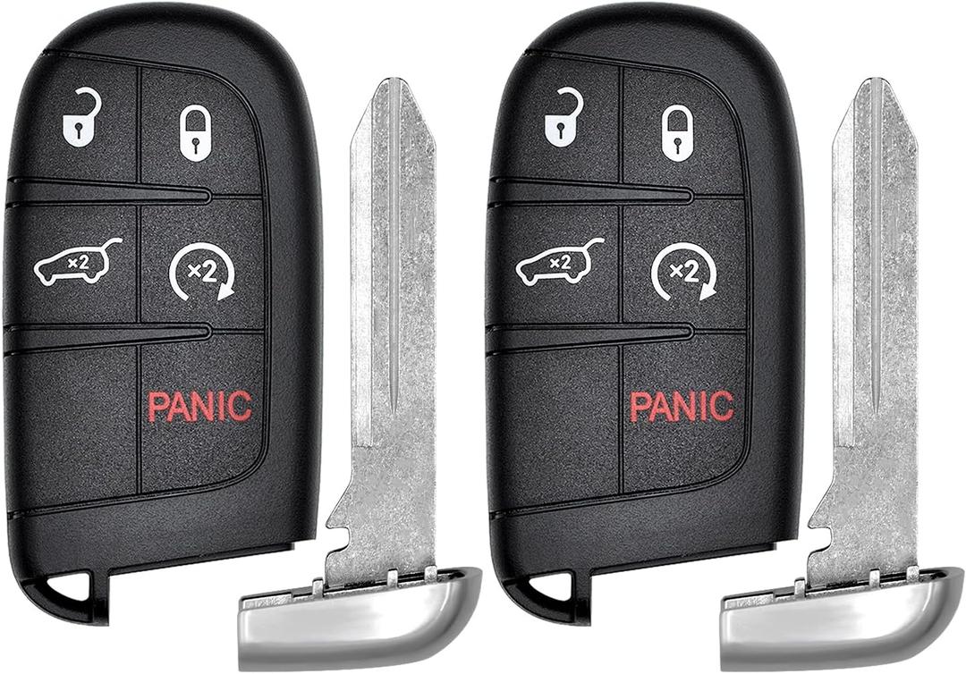 Vurkcy 5-Button Key Fob Replacement for 2014-2022 Jeep Grand Cherokee, 433 MHz, Plastic + Metal, 2Pcs