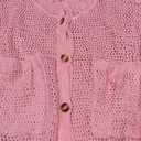 Fisoew Womens Crochet Lightweight Cardigan Sweaters Short Sleeve Summer Button Down Collared Loose Cover Up Shirts (Pink, S)