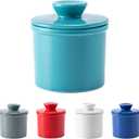 Butter Crock with Water Line for Countertop, French Butter Dish with Lid, Ceramic Butter Keeper for Fresh Spreadable Butter, Butter Container Holder for Kitchen and Home Decor, Turquoise