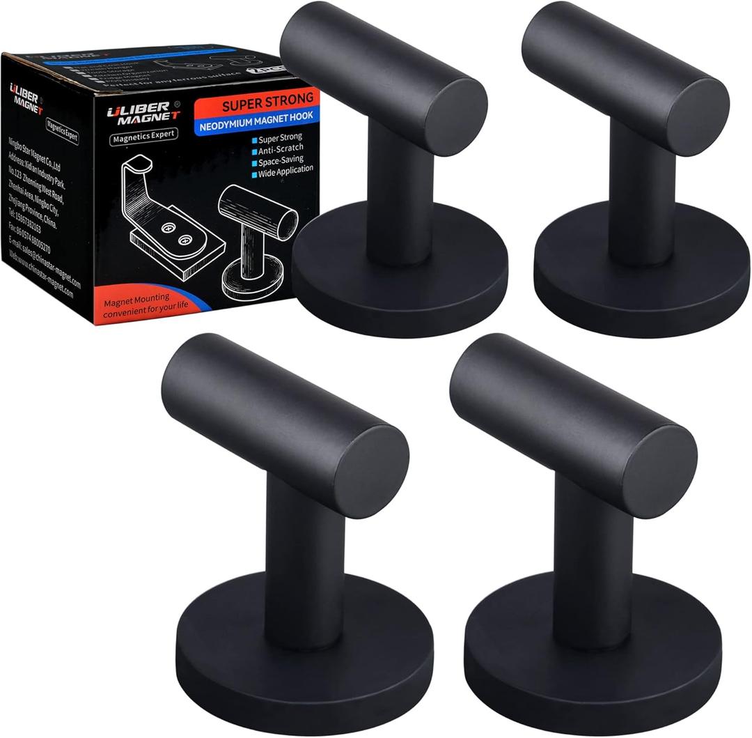 4 Pack Strong Magnetic Coat Hooks,Heavy Duty Rubber Coated Magnets Hook for Metal,Door,Grill,Refrigerator, Locker,Neodymium Magnet Hook for Towel,Coat,Bag,Umbrella