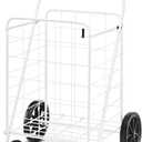 Whitmor Deluxe Utility Foldable Shopping Cart with Wheels, 100 Lb Capacity, Heavy Duty Grocery Cart with Steel Frame, Foam Handle, Rolling Folding Utility Trolley for Grocery, Laundry, Travel, White
