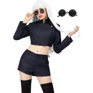 C-ZOFEK Women's US Size Anime Cosplay Costume Female Jacket Shorts Thigh Stockings with Glasses, S