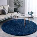 FJZFING Navy Blue Round Rug Ultra-Soft Plush Modern 5x5 Circle Area Rug for Kid's Bedroom, Fluffy Shag Circular Rug for Nursery Room, Non-Slip Home Decor Cute Navy Blue Carpet for Teen's Room